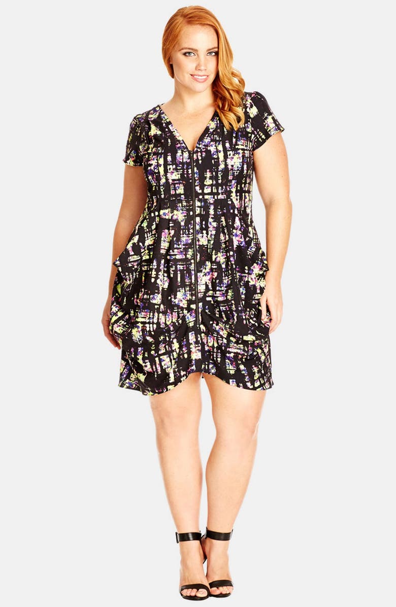 City Chic Abstract Print Front Zip Pleated Tunic (Plus Size) | Nordstrom