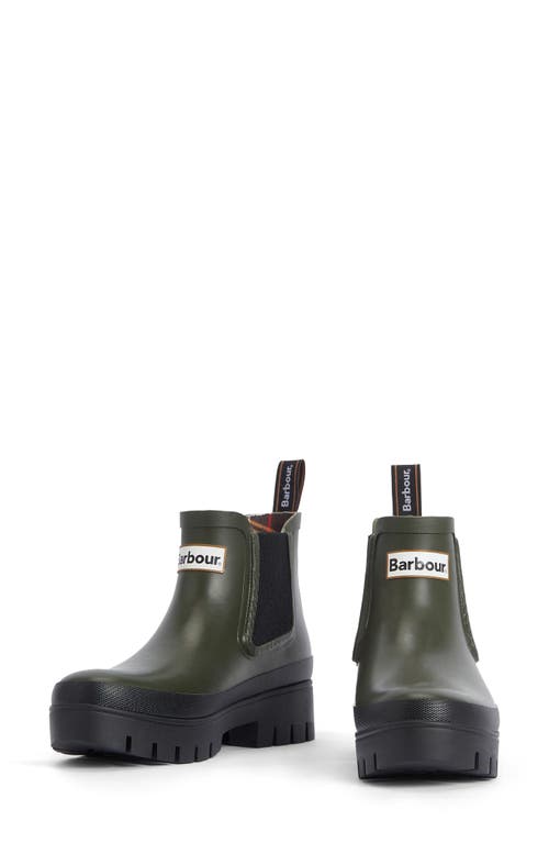 Shop Barbour Halton Waterproof Chelsea Rain Boot In Olive Green/black