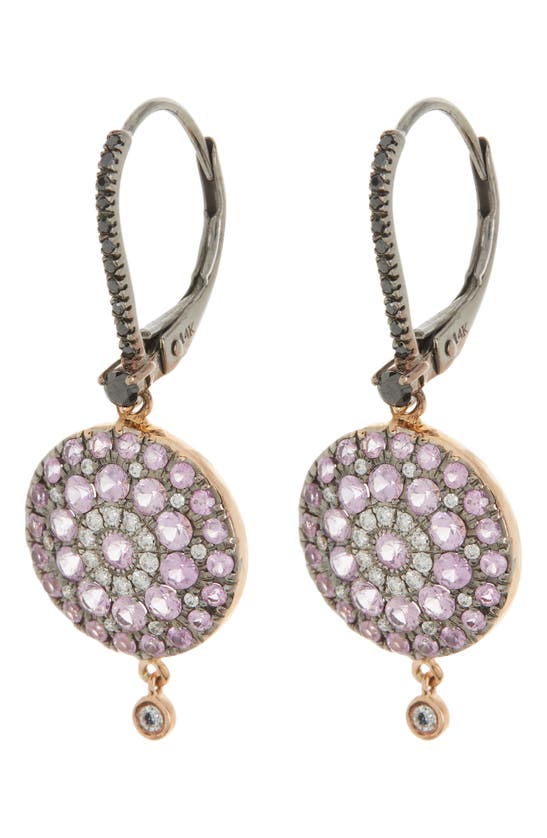 Meira T Diamond & Pink Sapphire Medallion Drop Earrings In Pink Sapphire / Black Diamond