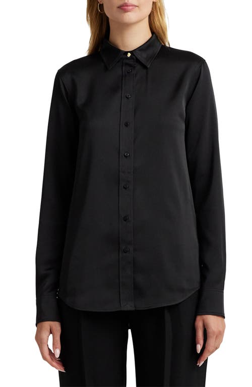 Shop Lauren Ralph Lauren Classic Fit Satin Charmeuse Shirt In Black