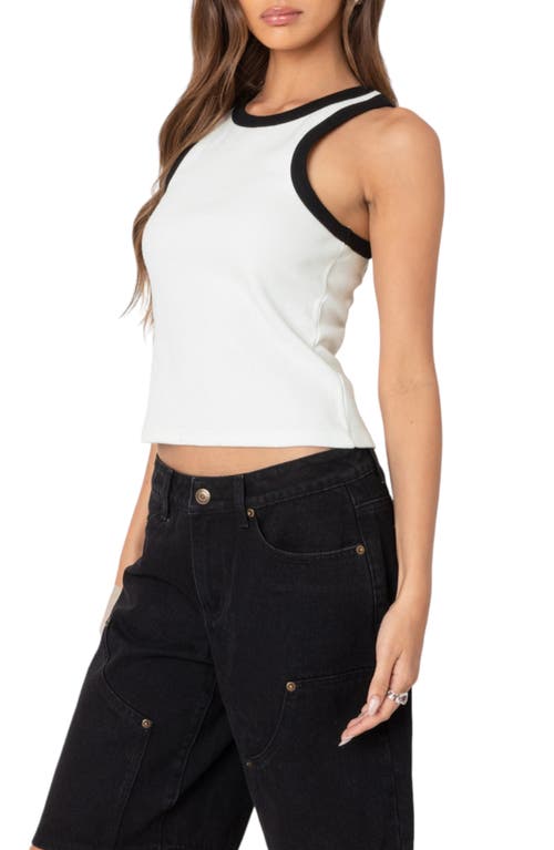 Shop Edikted Wes Contrast Trim Rib Racerback Crop Tank In White-and-black