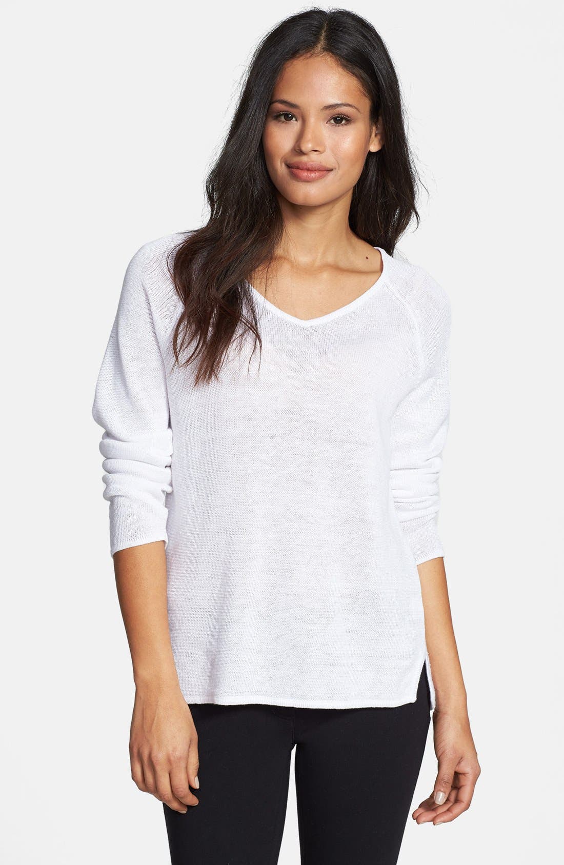 Eileen Fisher Fine Gauge Linen VNeck Sweater (Regular & Petite