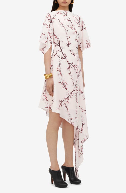 Shop Alexander Mcqueen Cherry Blossom Asymmetric Silk Dress In Ice Pink