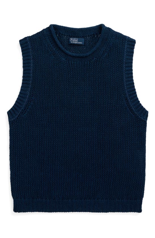 Shop Polo Ralph Lauren Linen & Cotton Sweater Vest In Dark Indigo Delave
