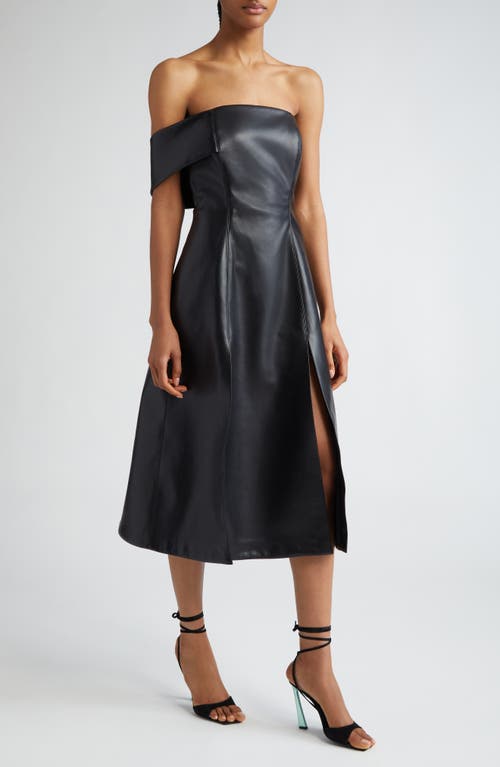 Simphi One-Shoulder Faux Leather Dress in Black