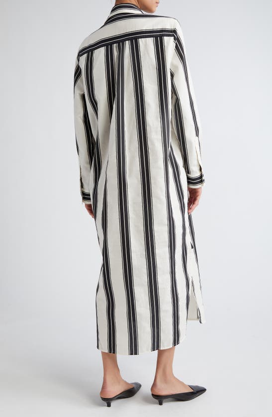Shop Totême Jacquard Stripe Long Sleeve Midi Shirtdress In Black/ White