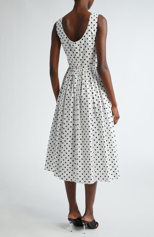 Shop Dolce & Gabbana Dolce&gabbana Polka Dot Sleeveless Stretch Silk Midi Dress In White/black Dot