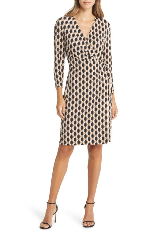 Anne Klein Wrap Front Geo Print Dress in Vicuna Combo