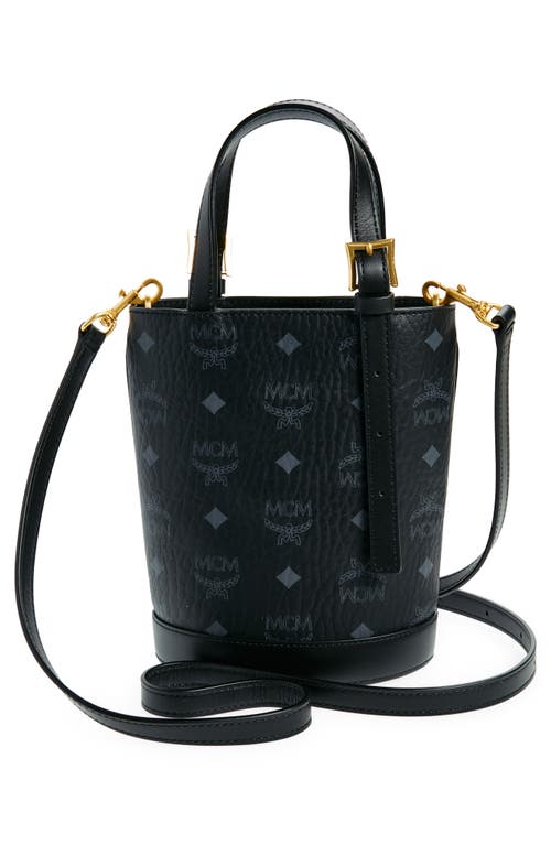 Shop Mcm Mini Aren Vi Visetos Coated Canvas Bucket Bag In Black