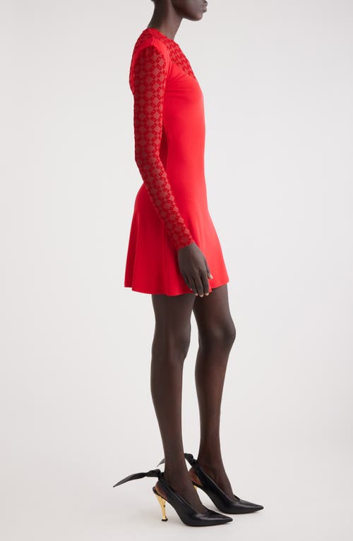 Shop Givenchy Plumetis Long Sleeve Mixed Media Minidress In Red