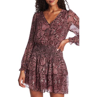 1.state Smocked Waist Snakeskin Print Dress