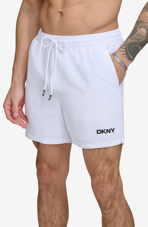 Dkny Core Solid Swim Trunks In White