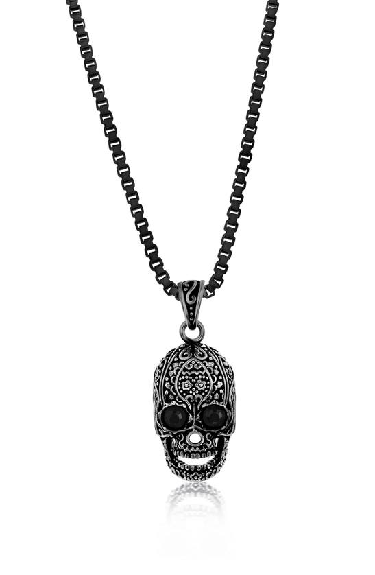 Shop Blackjack Stainless Steel Oxidized Skull Pendant Necklace In Black