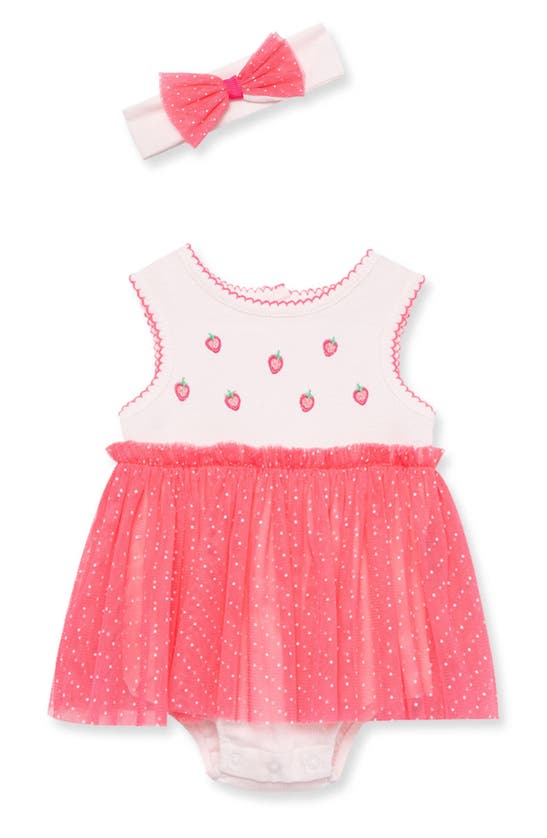 Little Me Babies' Strawberry Skirted Bodysuit & Headband Set In Pink