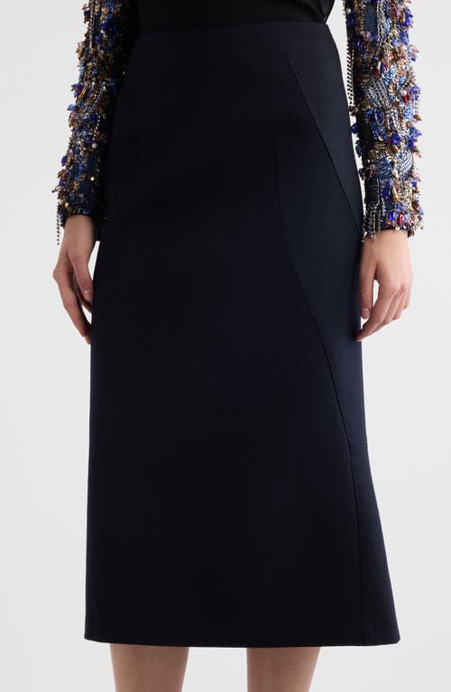 Shop Dries Van Noten Sibyl Wool Midi Skirt In Navy