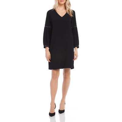 Karen Kane Long Sleeve Studded V-Neck Crepe Dress, Black