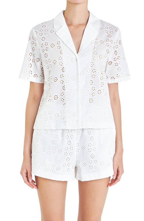 Shop English Factory Floral Eyelet Cotton Camp Shirt In White