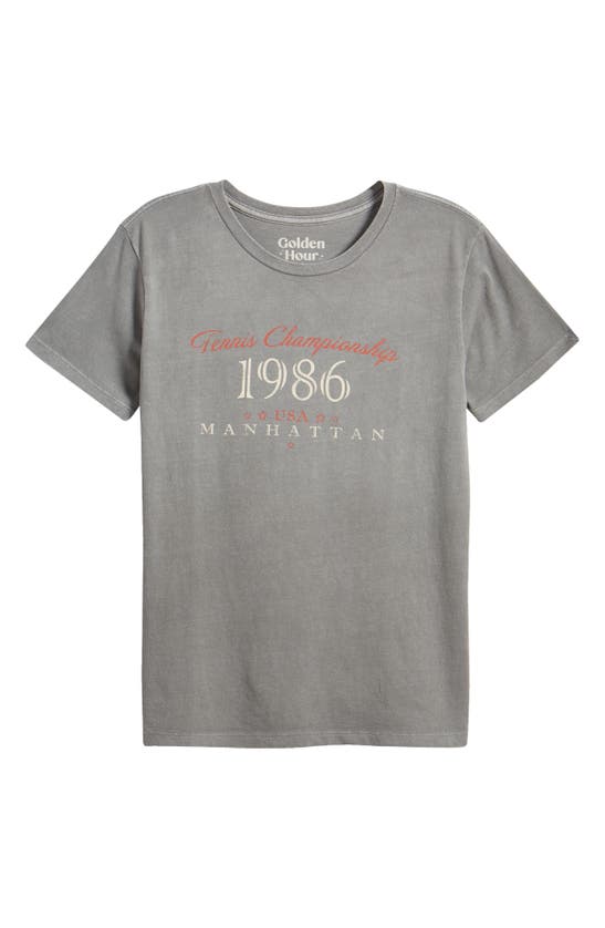 Shop Golden Hour Manhattan Tennis Cotton Graphic T-shirt In Grey