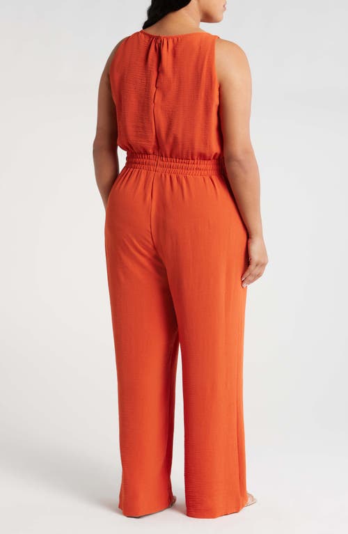 Shop Tahari Asl Smock Waist Wide Leg Jumpsuit In Lava