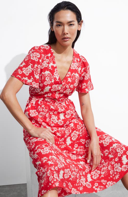 Shop & Other Stories Floral Print A-line Midi Dress In Harper Aop Red Base