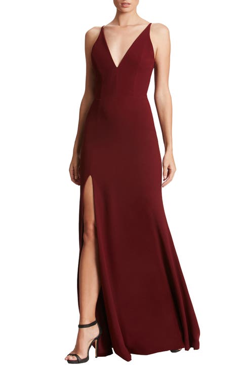Fashion Wine Red Sparkly Evening Party Dress Elegant Ball Gown