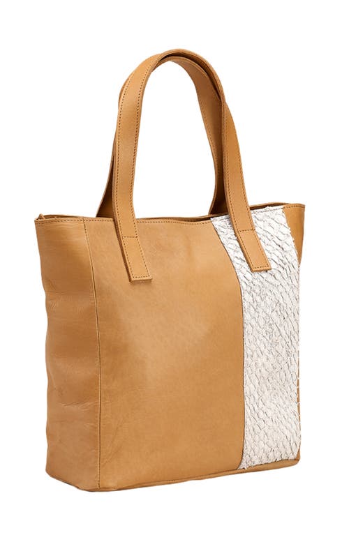 Sarep + Rose Maral Daily Leather Tote Crossbody Bag In Camel And White