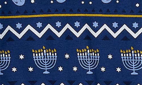 Shop Firsts By Petit Lem Kids' Hanukkah Fair Isle Fitted Two-piece Organic Cotton Pajamas In Blue