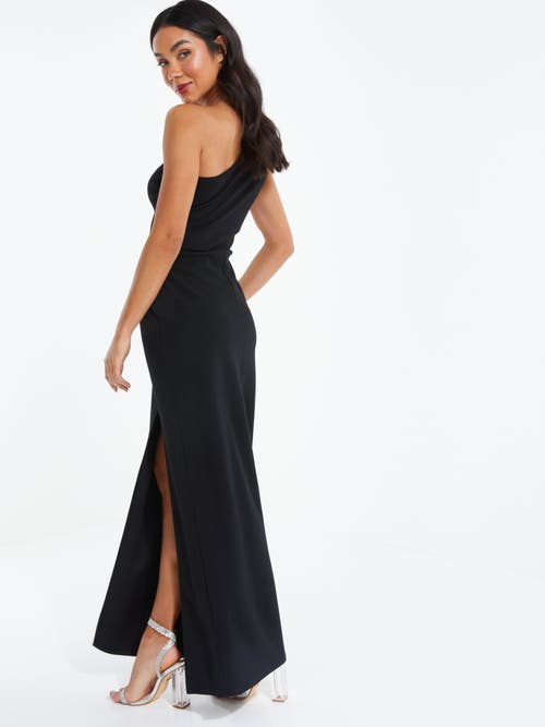 Quiz One-shoulder Bow Detail Maxi Dress In Black