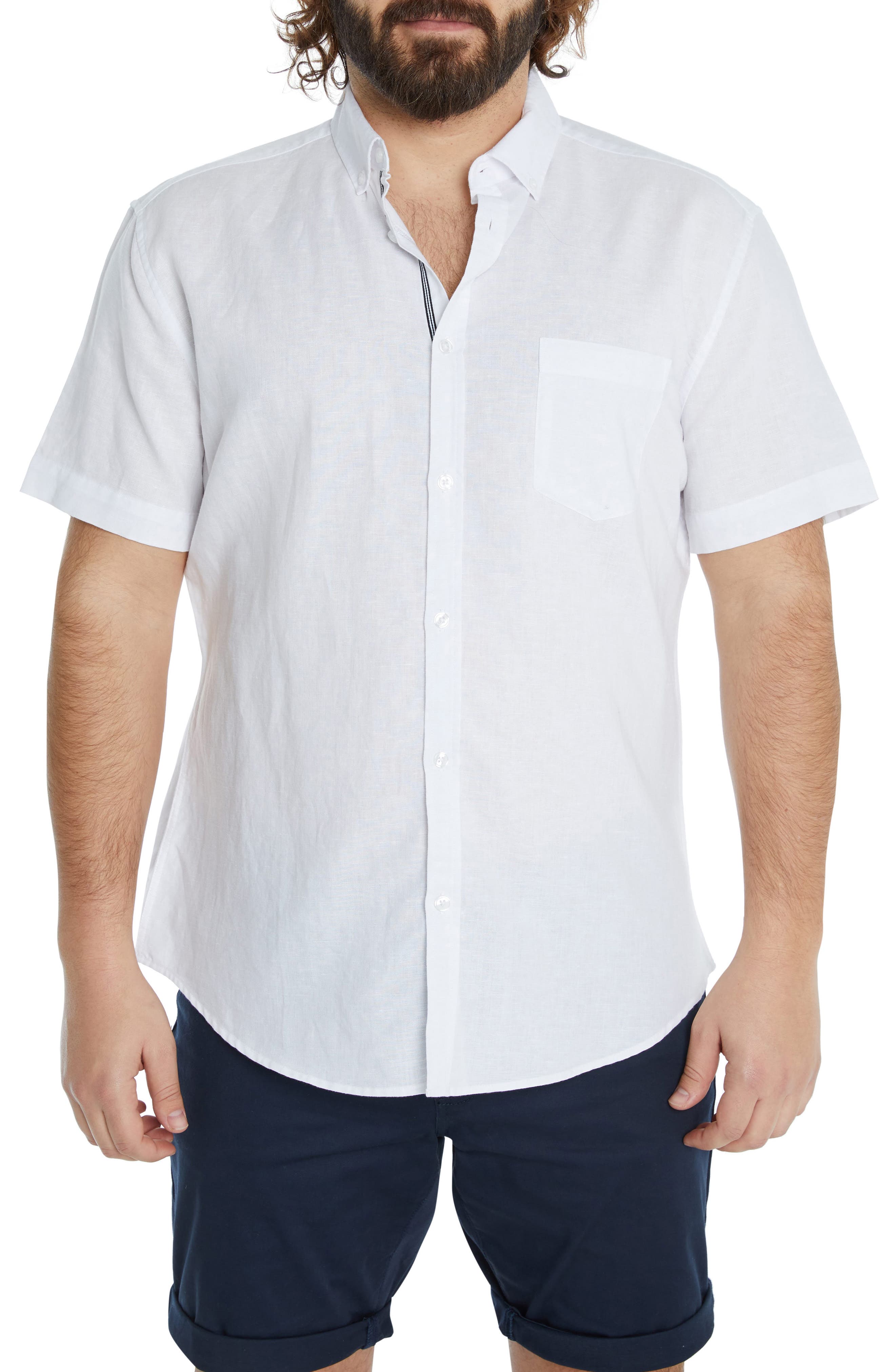 Johnny Bigg Fresno Short Sleeve Linen Blend Button-Down Shirt in White at Nordstrom