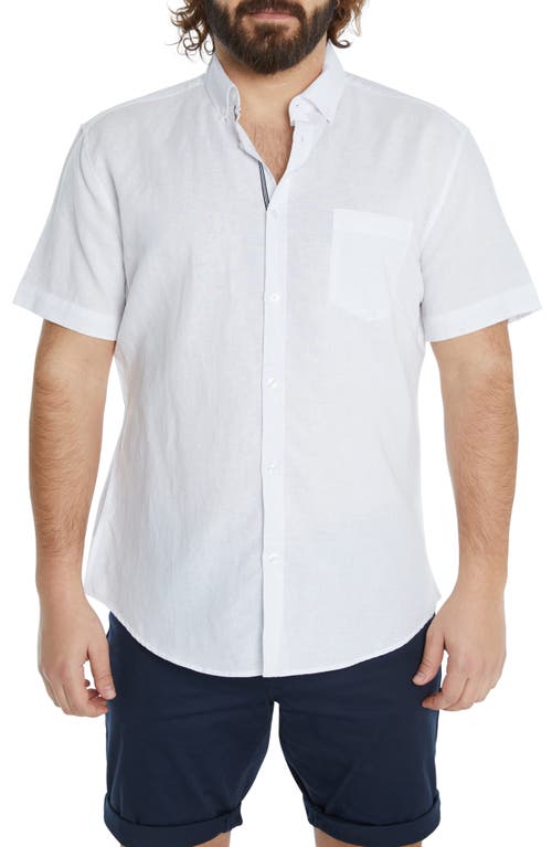 Johnny Bigg Fresno Short Sleeve Linen Blend Button-Down Shirt in White