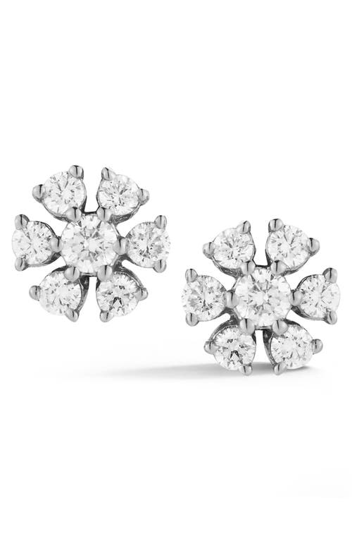 Diamond Flower Stud Earrings in White Gold/diamond