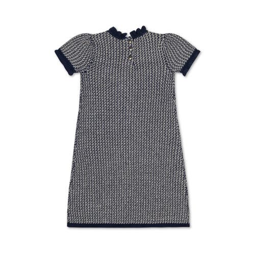 Shop Hope & Henry Girls' Organic Ruffle Edge Sweater Dress, Toddler In Chunky Navy Tweed