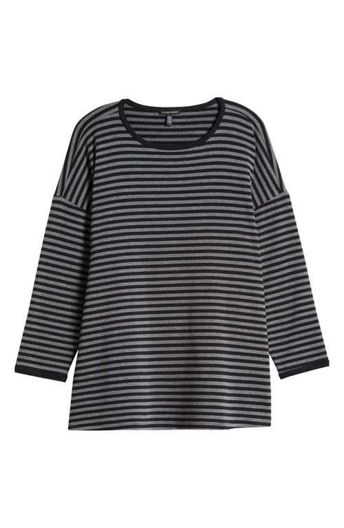 Eileen Fisher Stripe Long Sleeve Crewneck Top In Black