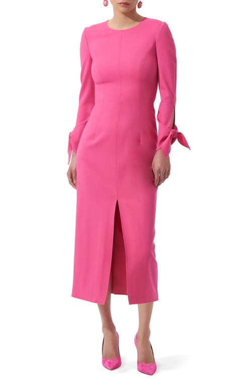 Carolina Herrera Long Sleeve Stretch Wool Midi Sheath Dress In Flamingo