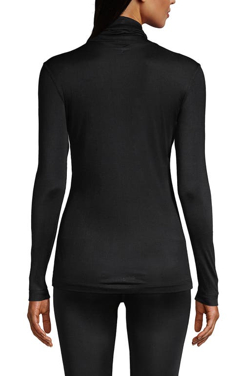 Lands' End Silk Interlock Turtleneck Long Underwear Top In Black
