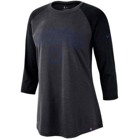 Women's Nike Navy Cleveland Indians Henley 3/4-Sleeve Raglan Tri-Blend Performance V-Neck T-Shirt