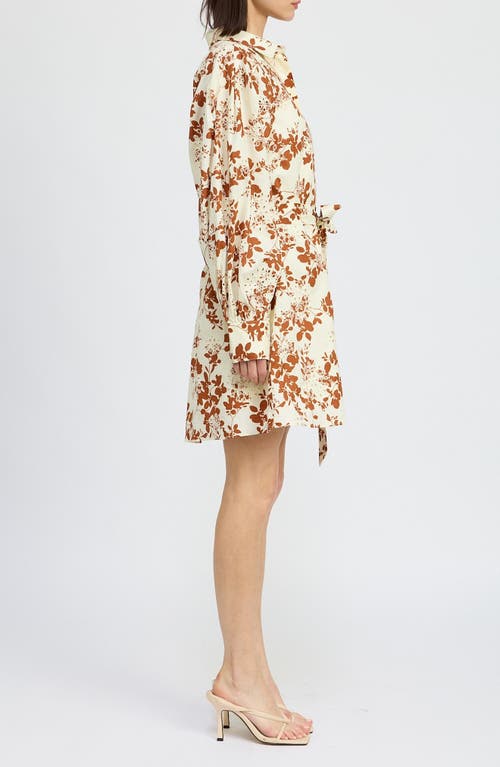 Shop En Saison Emilia Floral Long Sleeve Cotton Mini Shirtdress In Off White Rust