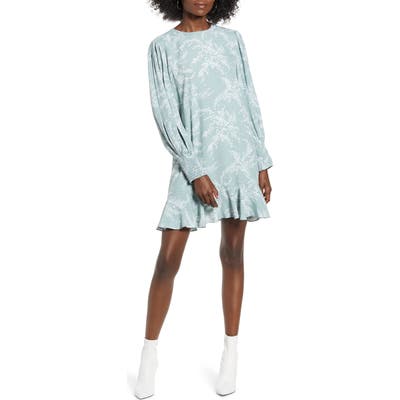 English Factory Flounce Hem Long Sleeve Dress, Green