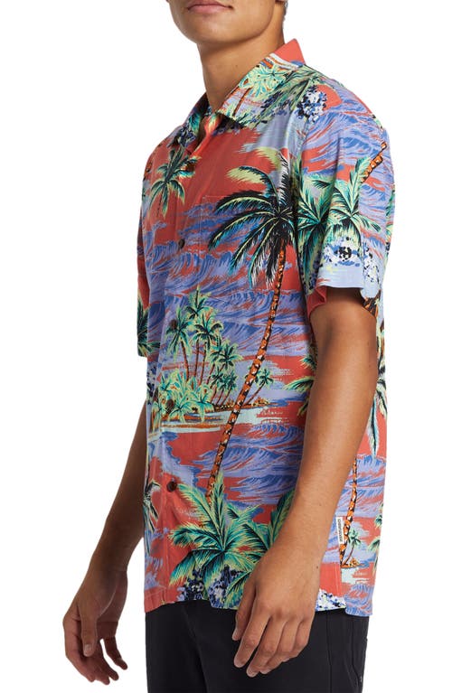 Shop Quiksilver Dna Island Print Camp Shirt In Spiced Coral Dna Island Ss