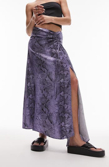 Topshop Ruched Animal Print Side Slit Skirt Nordstrom