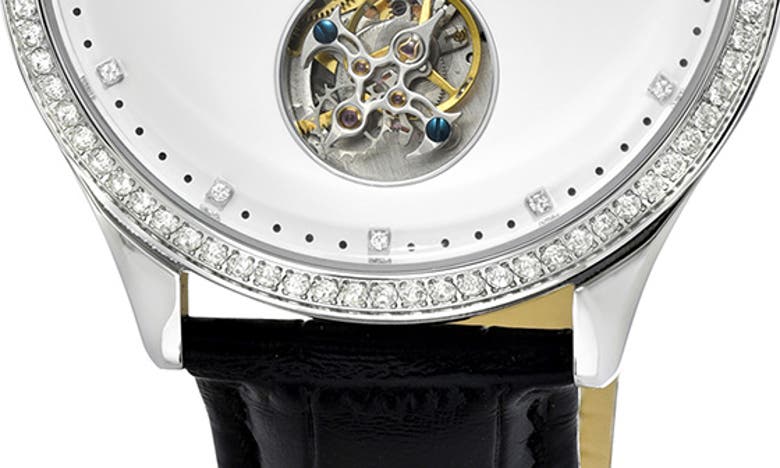Shop Porsamo Bleu William Automatic Tourbillon Croc Embossed Leather Strap Watch, 45mm In Black