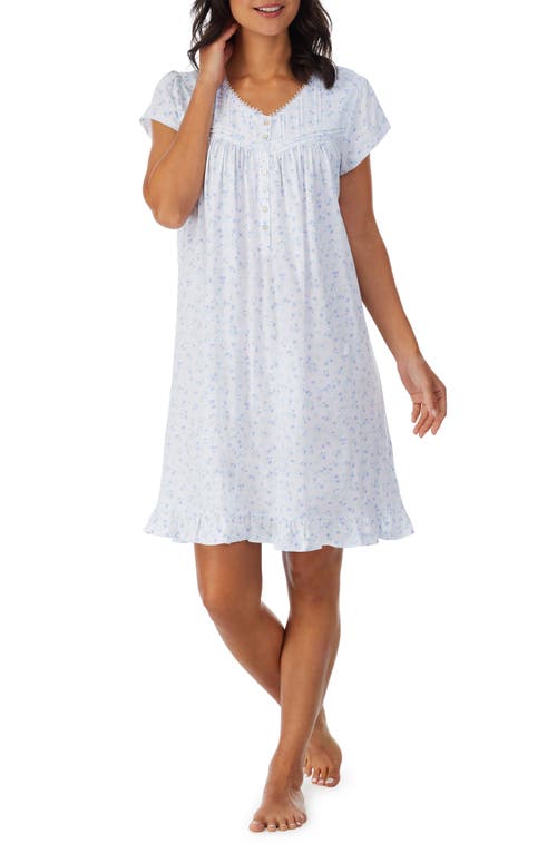 Eileen West Cap Sleeve Cotton Nightgown in Wht Blue