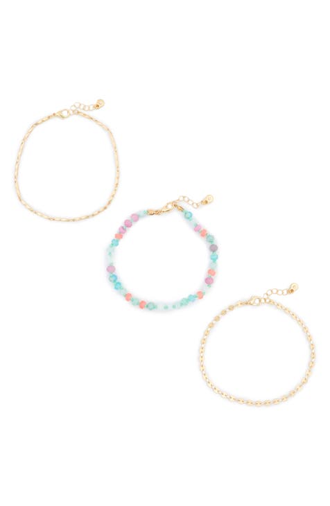 Set of 3 Dainty Beaded Anklets