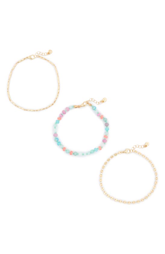 Shop Melrose And Market Set Of 3 Dainty Beaded Anklets In Multi- Gold