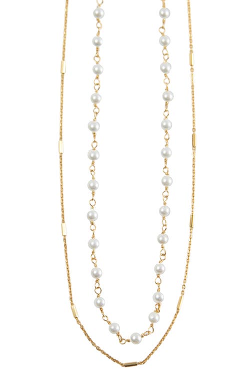 Layered Freshwater Pearl Station Necklace in Gold