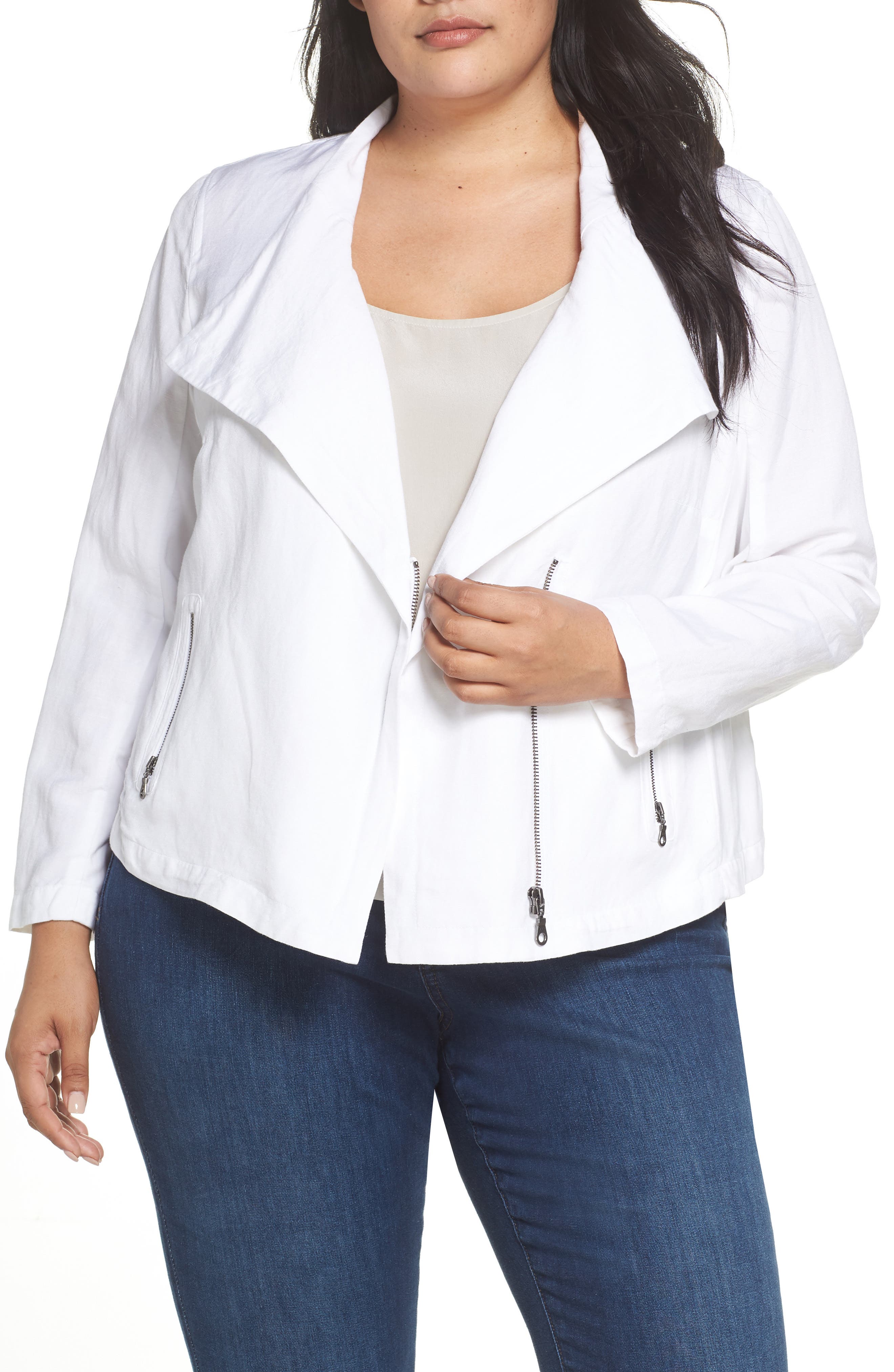 plus size white moto jacket