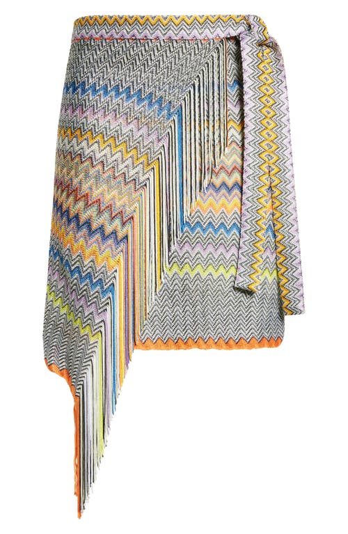 Shop Missoni Chevron Knit Wrap Skirt In Grey/orange