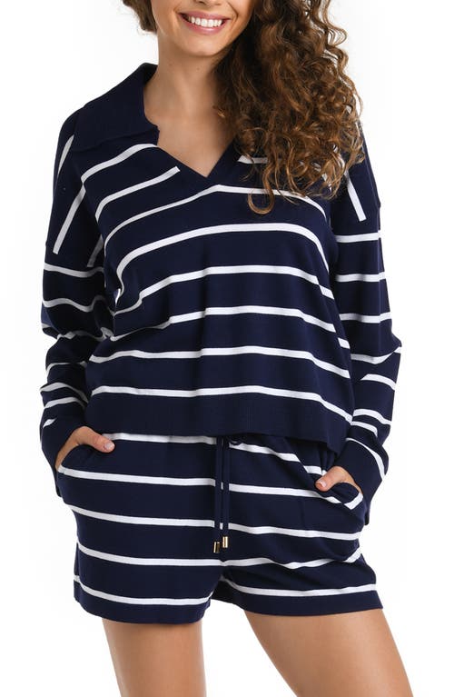 La Blanca Yacht Stripe Cover-Up Top Indigo at Nordstrom,