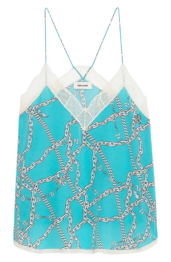 Shop Zadig & Voltaire Christy Chaines Lace Trimmed Silk Camisole In Aqua