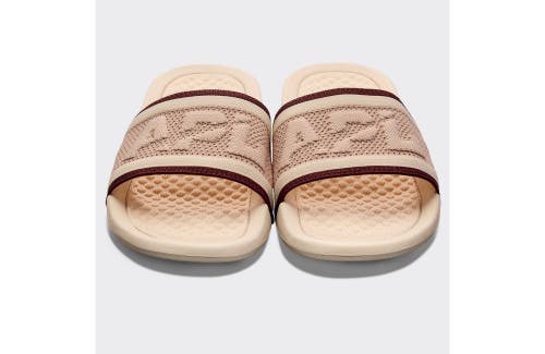 Shop Apl Athletic Propulsion Labs Big Logo Techloom Slide Sandals In Alabaster/rose Dust/burgundy